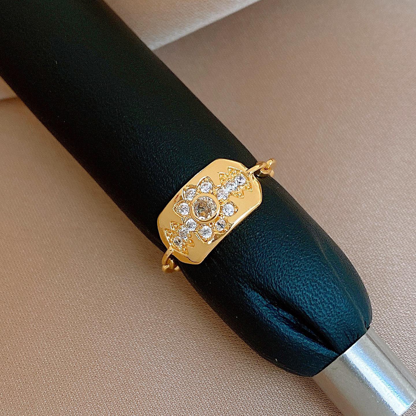 18k real gold electroplated French zircon geometric flower ring index finger ring versatile jewelry