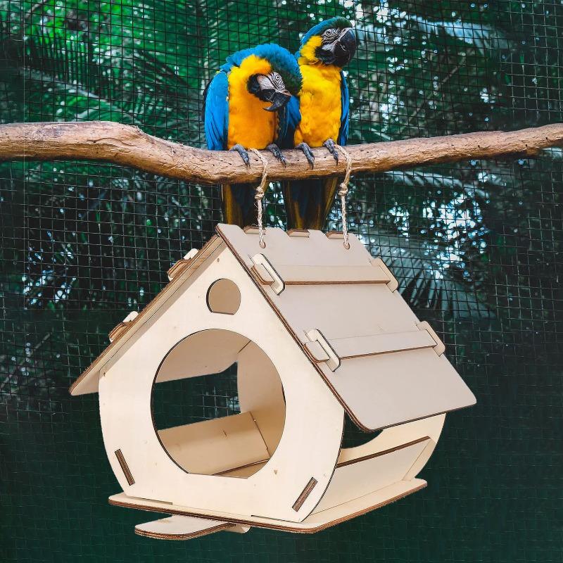 Wooden Bird House Feeder & Nest - Natural Garden Decoration with Bird Cage Villa and Parrot Swing for Outdoor Wildlife