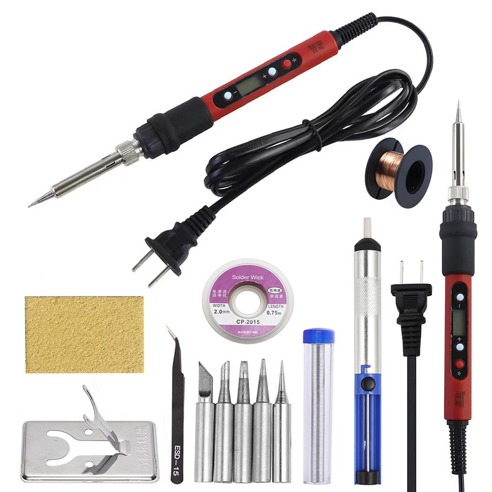 Digital Display Electric Soldering Iron Red 80W 110V / 220V Adjustable Temperature Solder Welding Desoldering Repair Tools