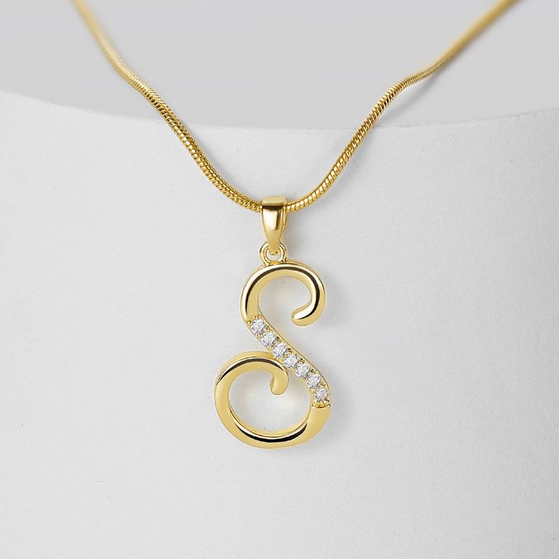 Europe and America Cross Border 26 Letters Copper Inlaid Zircon Snake Chain Necklace Letter Gold Pendant Creative Minimalist Letters