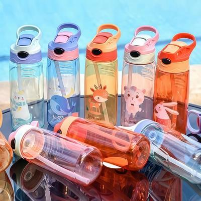500ML Kinder Cartoon Plastikbecher mit Strohhalm Sturzsicher Kinder Trinkflasche Kinderbecher Tragbare Trinkflasche Trinkgeschirr