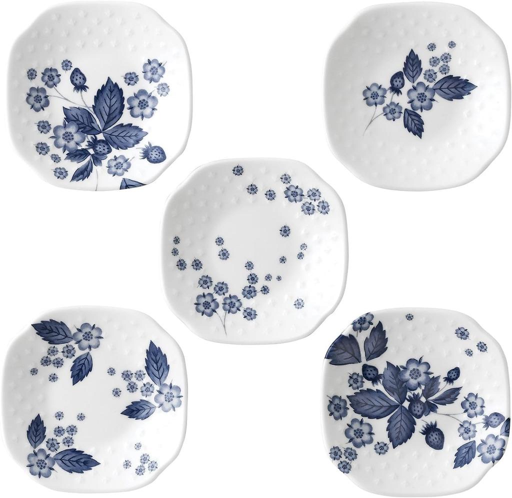 Wedgwood Official Wedding Gift Strawberry Bloom Indigo Soy Set of Wedding Gift for the Bride and Officially Imported Wrapping Dishes, 5, Tableware,