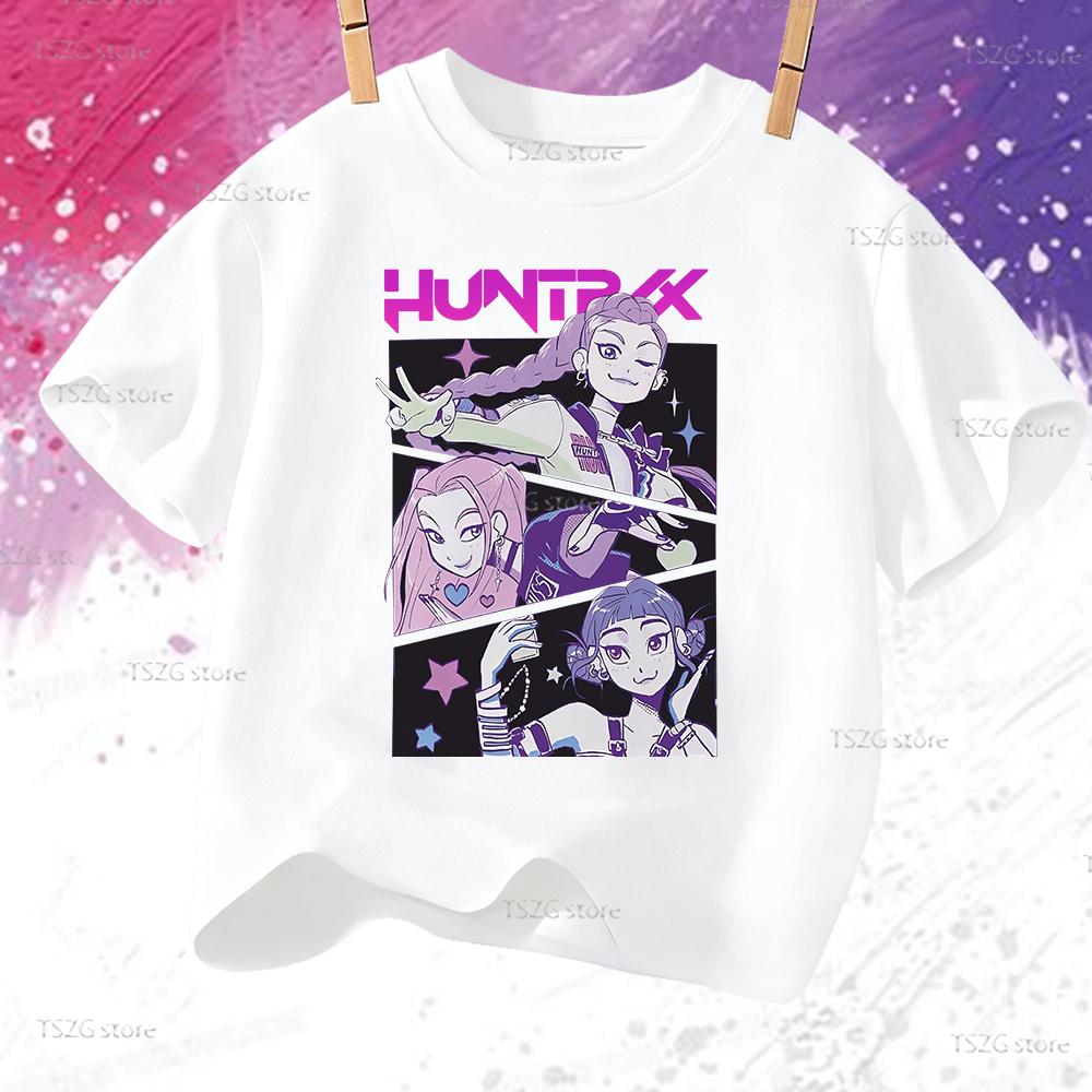 Huntrix Kpop Demon Hunters T-Shirt for Boys Girls T-shirt Fans Gift Summer Short Sleeve Children Tees Top Fashion Kids T-shirt