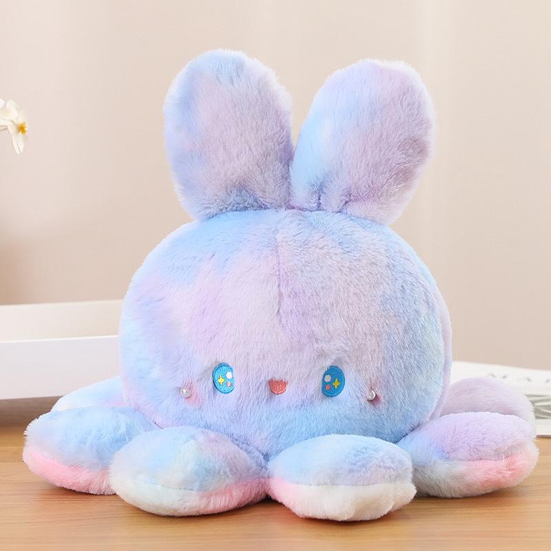 Peluche Polpo-Coniglio Reversibile: Giocattolo arcobaleno che cambia umore