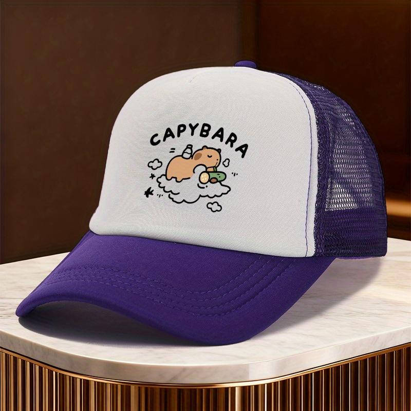 Capybara Sleeping on Cloud Graphic Trucker Hat Polyester Mesh Baseball Cap Casual Gift