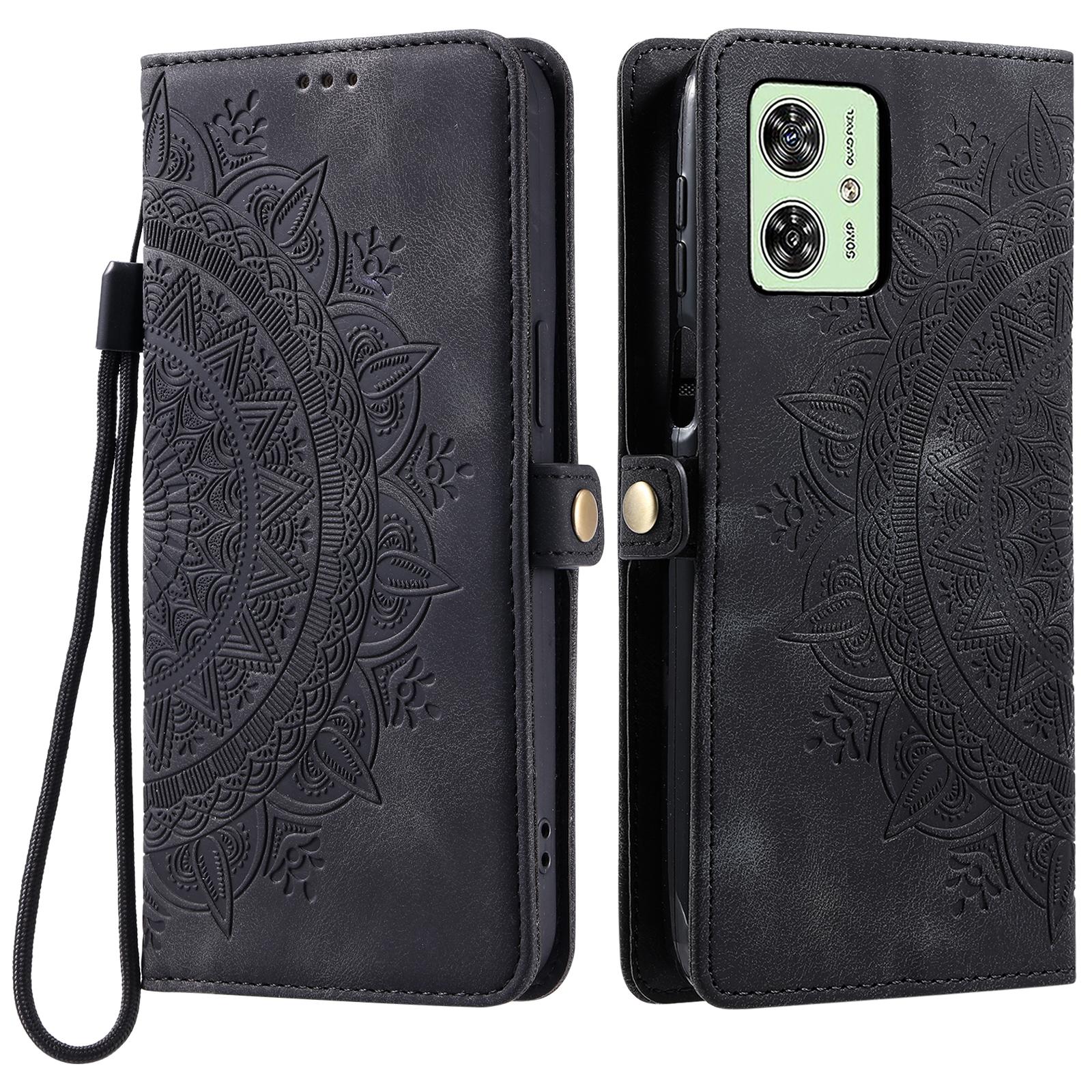 

Style 016 For Motorola Moto G54 5G Case Skin Feel Totem Imprinted Wallet Leather Phone Cover Black