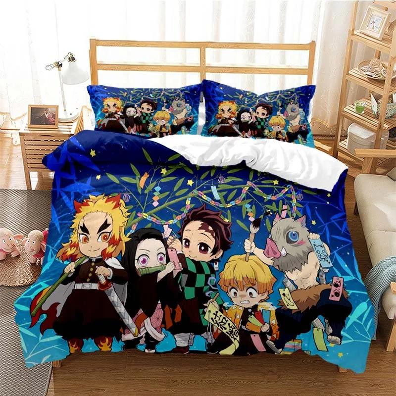 Anime Demon Slayer Nezuko Tanjirou Bedding Set Boys Girls Twin Queen Size Duvet Cover Pillowcase Bed Boys Adult