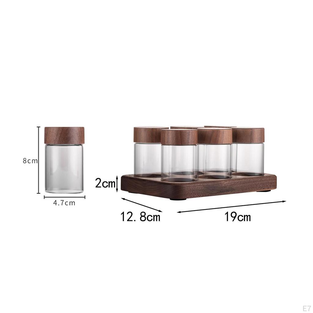 Coffee Bean Storage Set, Tubes, Tea Display Stand, Single Dose with Wooden Holder Glass