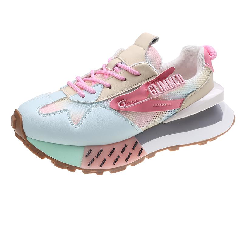 2024 New Spring Thick Soled Dad Shoes Mesh Breathable Student Sports Leisure Shoes Women's Casual Sports Shoes