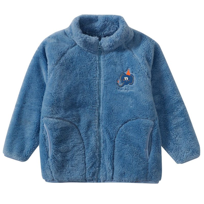 Children's Zip-Up Jacket for Autumn and Winter, Boys' and Girls' Coral Fleece Tops, Double-Sided Fleece, Stand-Up Collar Cardigan for Older Children