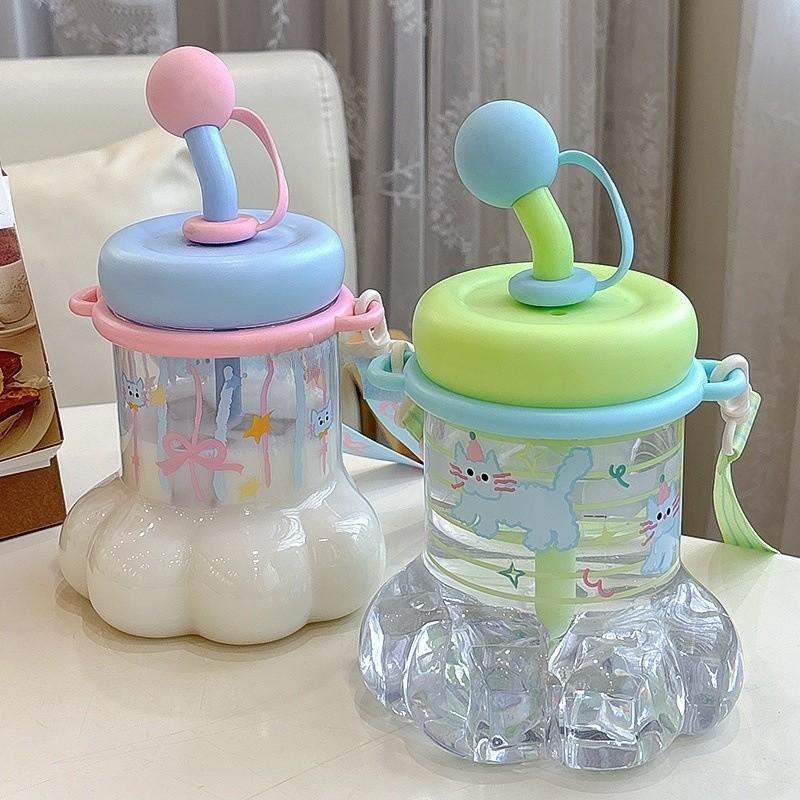 Bouteille d'eau Patte de Chat avec Paille Portable Grande Capacité Pour l'Été