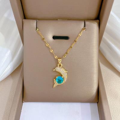 Simple Temperament Zircon Dolphin Blue Clavicle Chain Small Retro Necklace Female