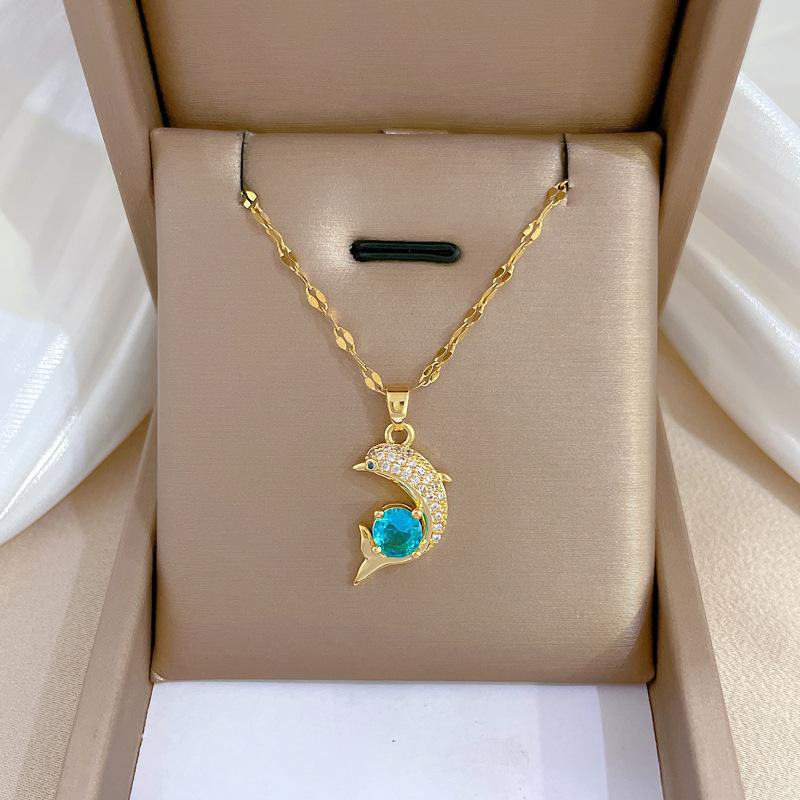 Simple Temperament Zircon Dolphin Blue Clavicle Chain Small Retro Necklace Female