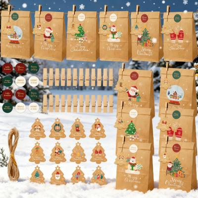 24Pcs/Set Christmas Gift Bag Santa Claus Snowman Deer Pattern Paper Treat Boxes Candy Packaging Festive Goodie Bags Decoration