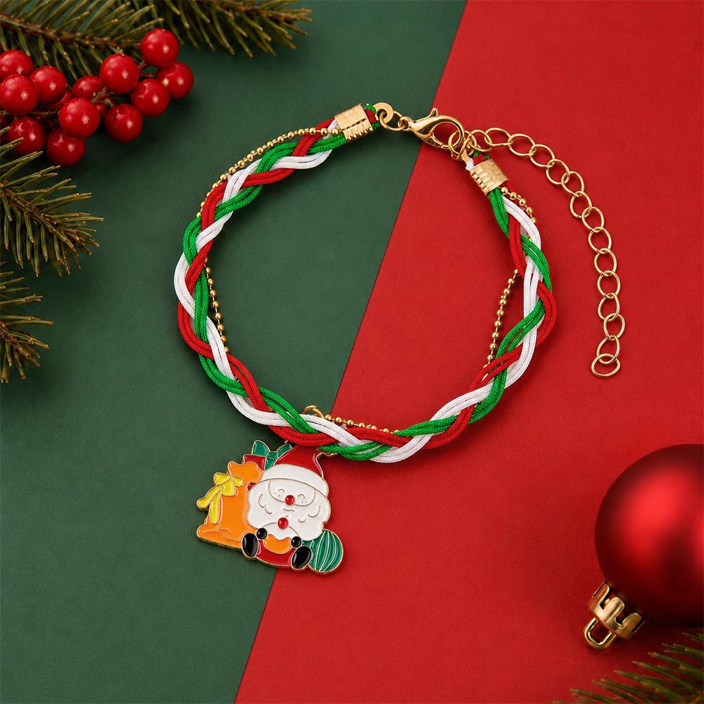 European and American Cartoon Christmas Woven Bracelet Christmas Alloy Pendant Beaded Gift Adjustable Jewelry