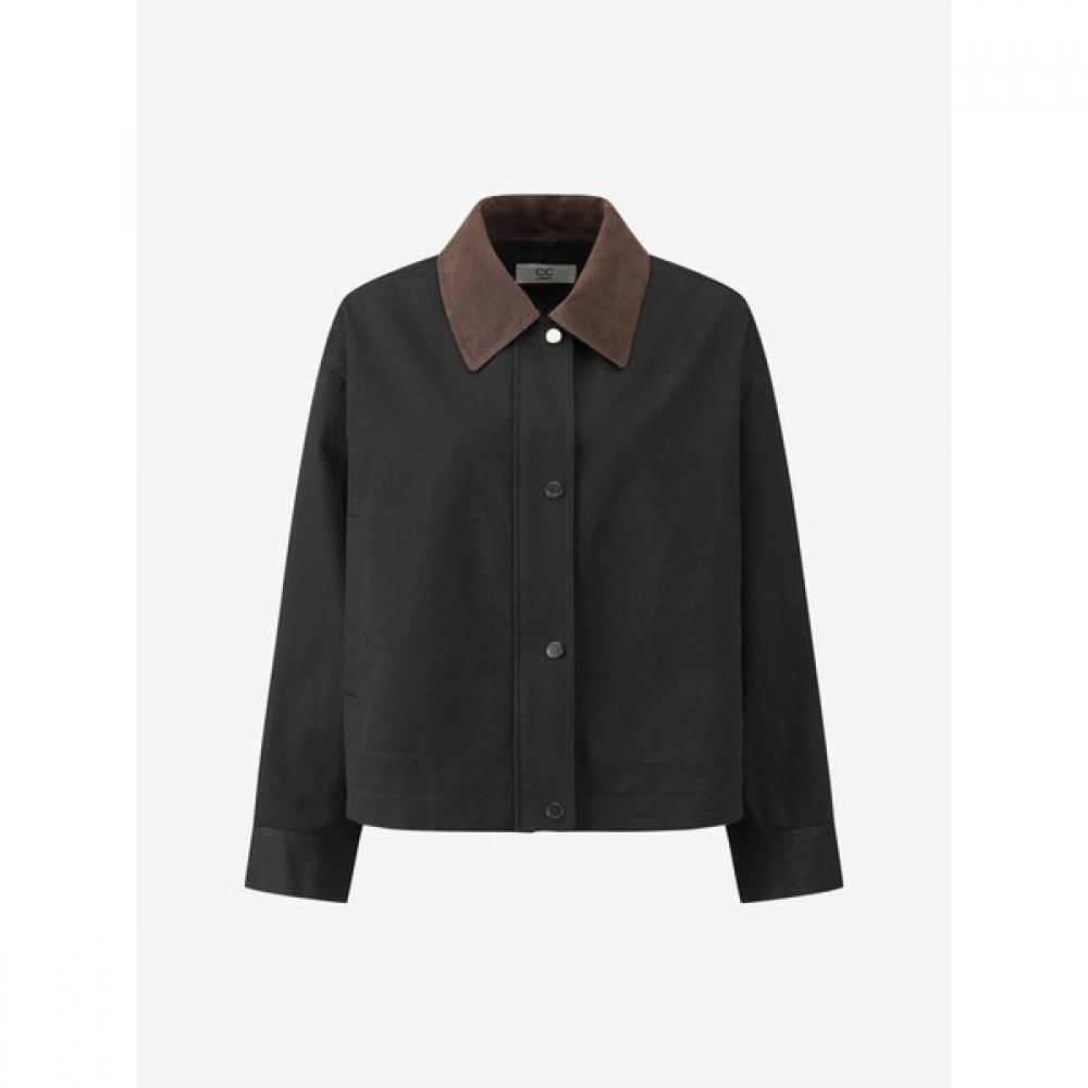 Color Block Collar Crop Work Jacket C261msj304