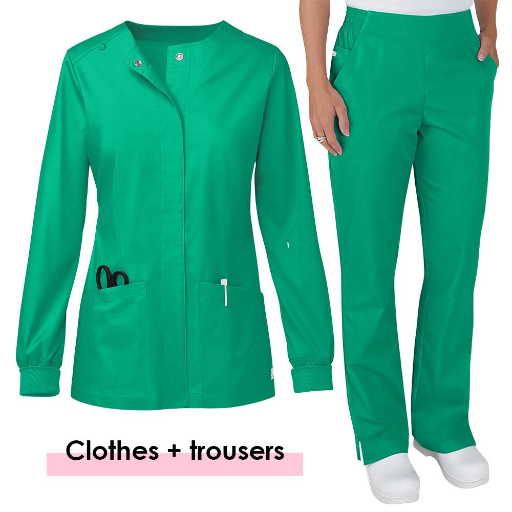 Damen Langarm Kasack-Anzug, Schönheitsstudio Druckknopf Cardigan Jacke Arzt Krankenschwester Arbeitsuniform Set