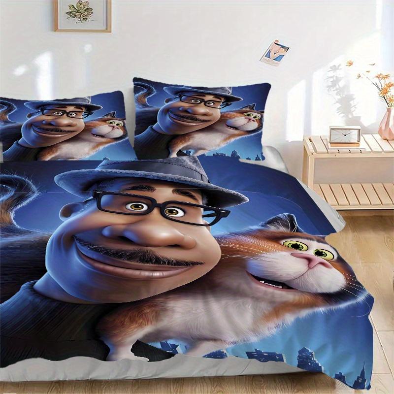 3pcs Soul Cat & Man Quilt Set, Soft and Comfortable Bedroom, Guest Room and Dorm Decor Bedding Set 1 Quilt Cover + 2 Pillowcases.Q085