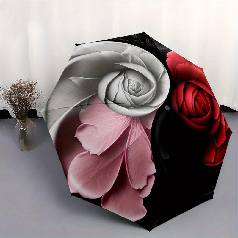 """Yin Yang Blumenmuster Dekor Schirm, Tragbarer 3-Fach Kompakter Schirm für Männer & Frauen ES38"""