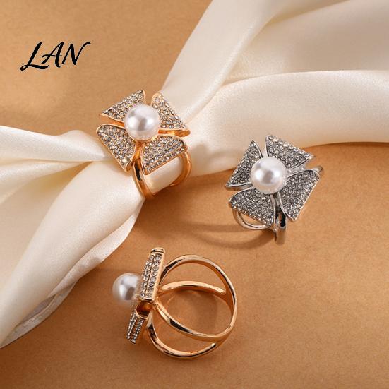 Durable Scarf Clip Rhinestone Geometric Ring, Sparkling Elegant Faux Pearl Holder, Decorative Women Wrap Holder for Neckerchiefs Scarves Shawls Shirts