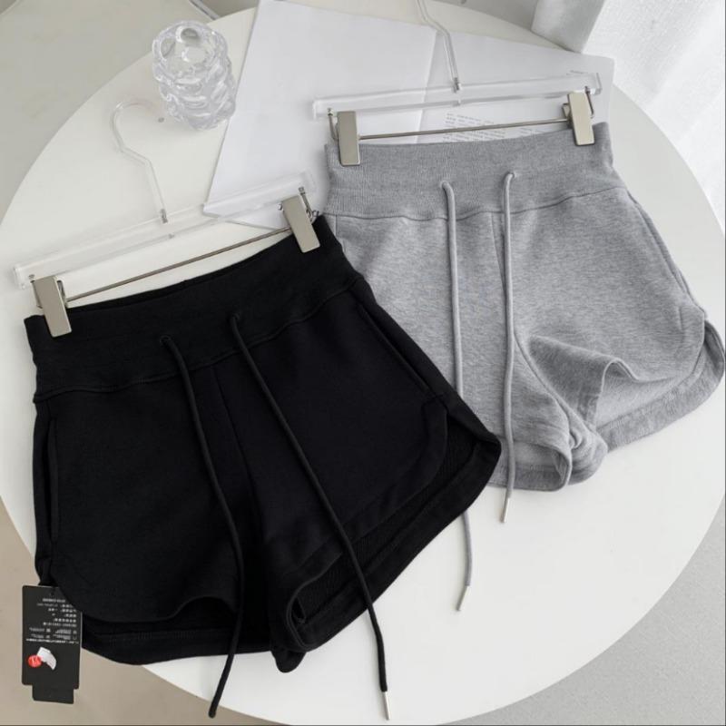 Long Gray Sports Shorts Show Legs Women Wear Loose Side Slit Wide-leg Pants High Waist Drawstring In Summer