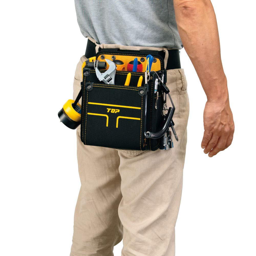 TOP Electrician's Waist Pouch, 2-Tier, Medium, with Diagonal Insertion, Tape Holder, and Carabiner, TPD-201M