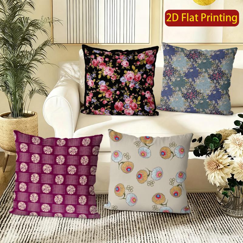 Pcs Vintage Floral Throw Pillow Covers Set Pattern Cushion Cover Suitable For Sofa Bedroom Car Pillow Cover