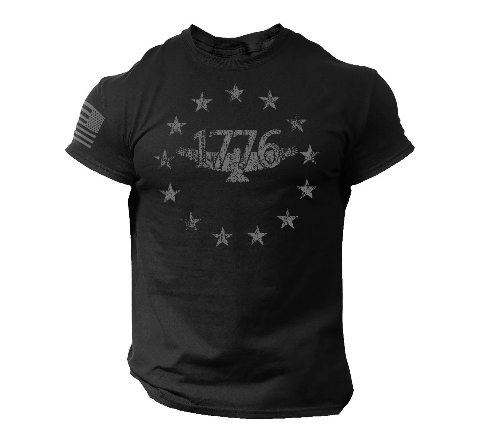 USA 1776 Distressed Men Patriotic T-Shirt American Flag 2XL