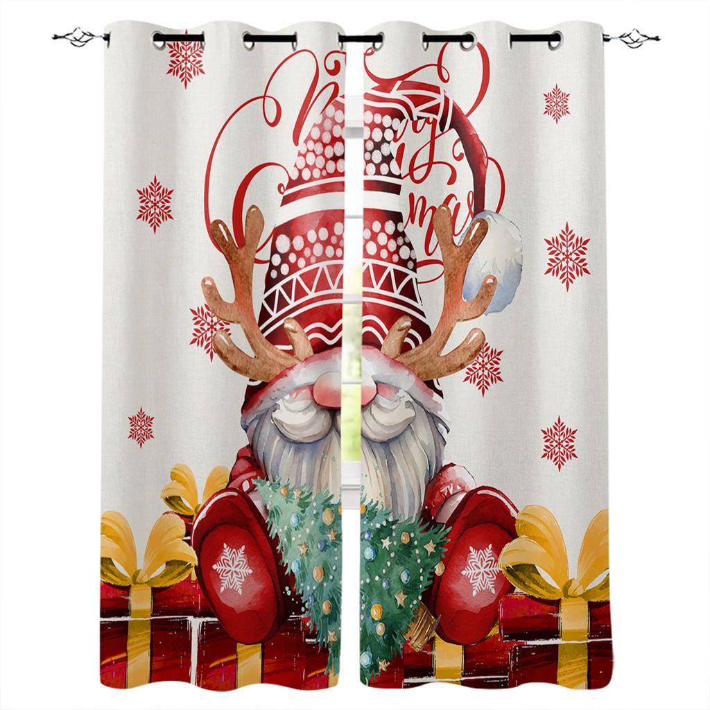 Cartoon Cute Shine Christmas Tree Red Girl Window Curtains For Kids Bedroom Living Room Bathroom Kicthen Door Hall Home Decor 2P