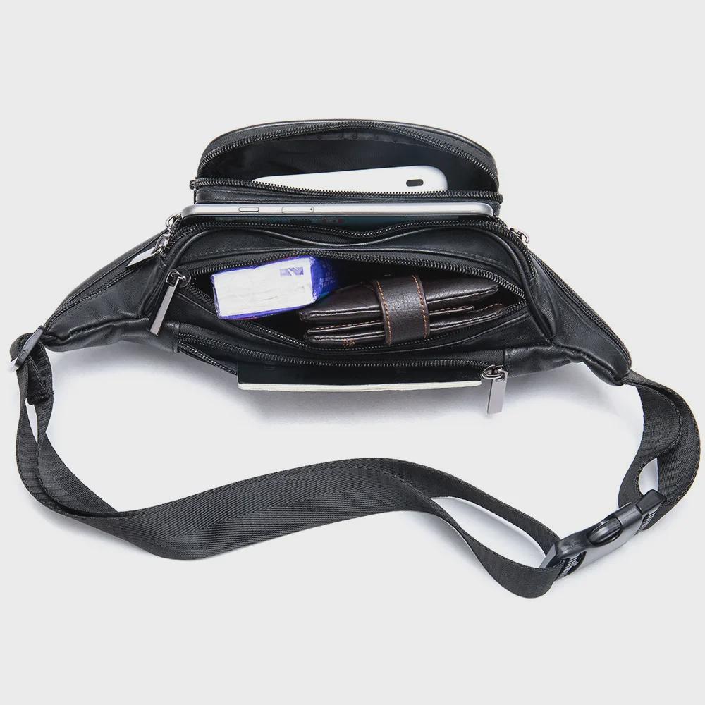Męska czarna skórzana torba crossbody/nerka ze skóry owczej na outdoor i rekreację 8879