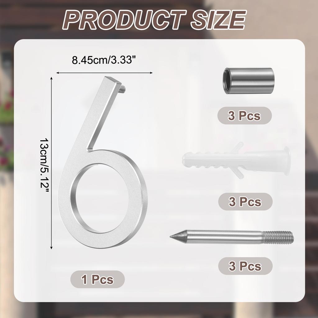 0-9 Floating House Numbers Solid Aluminum Modern Address Number for Outside with Nails Kit for Home Street Office Sign Silver 5"