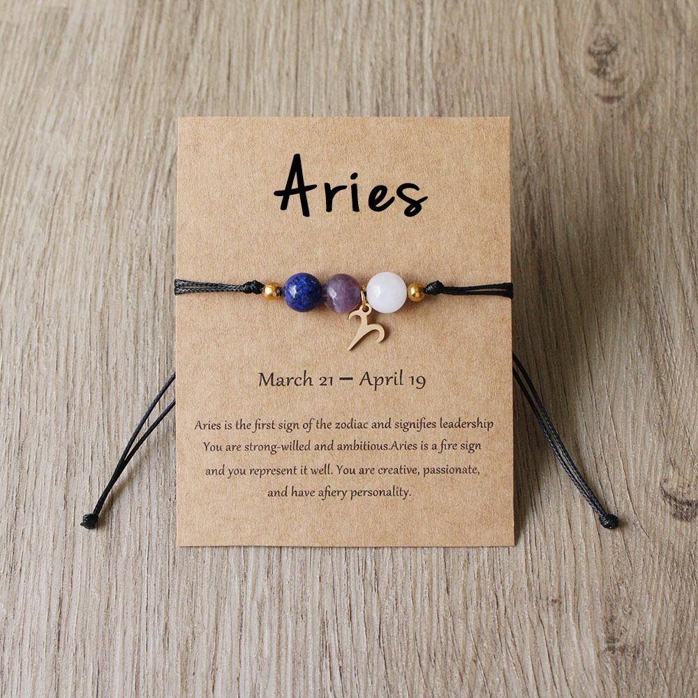 

12 Zodiac Signs Natural Stone Charms Bracelet for Women Men Braided Card Paper Bracelet Leo Virgo Libra Gift Adjustable
