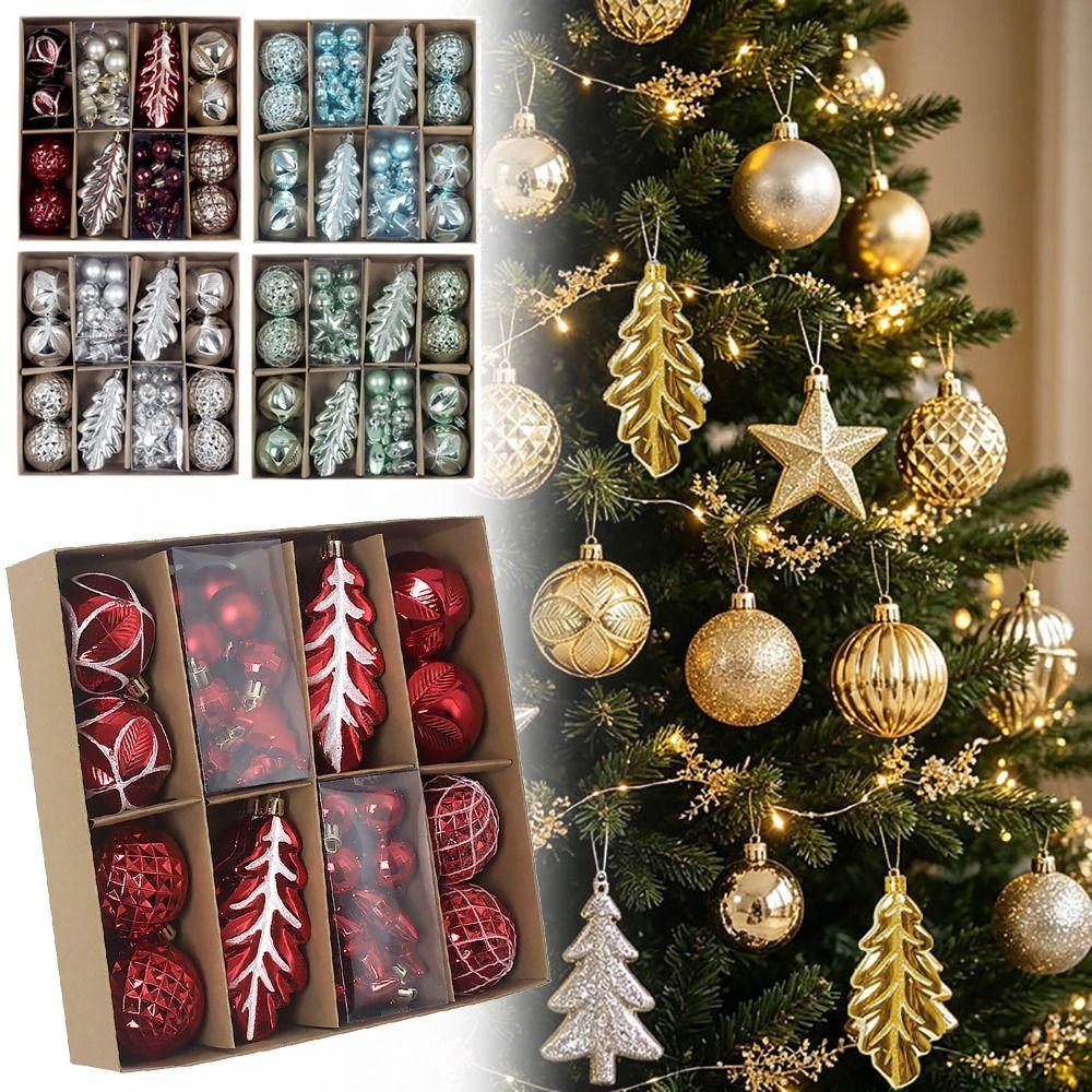 40PCS Assorted Pattern Christmas Ornaments Set Mixed Size Assorted Christmas Balls Gift