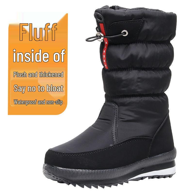Women's White Waterproof Non-Slip Fleece-Lined Snow Boots - Korean Style, Plus Size, Cotton, Thickened Winter Footwear