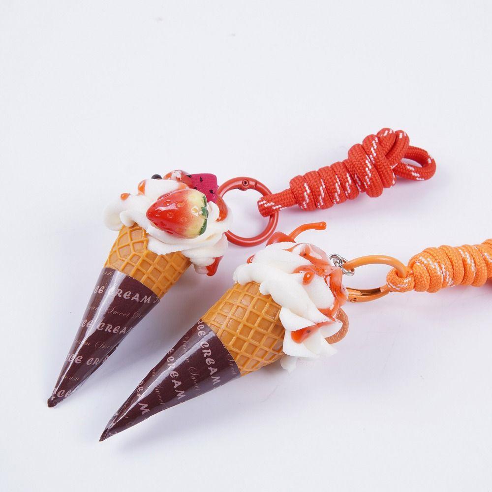 Fruit Flavored Realistic Dessert Pendan Cute Food Shaped Keyring Ice Cream Keychain Women