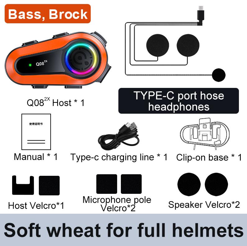 Motorcycle Helmet Bluetooth Headset Q08 2X for 2 Riders Intercom with AI Voice Assistant