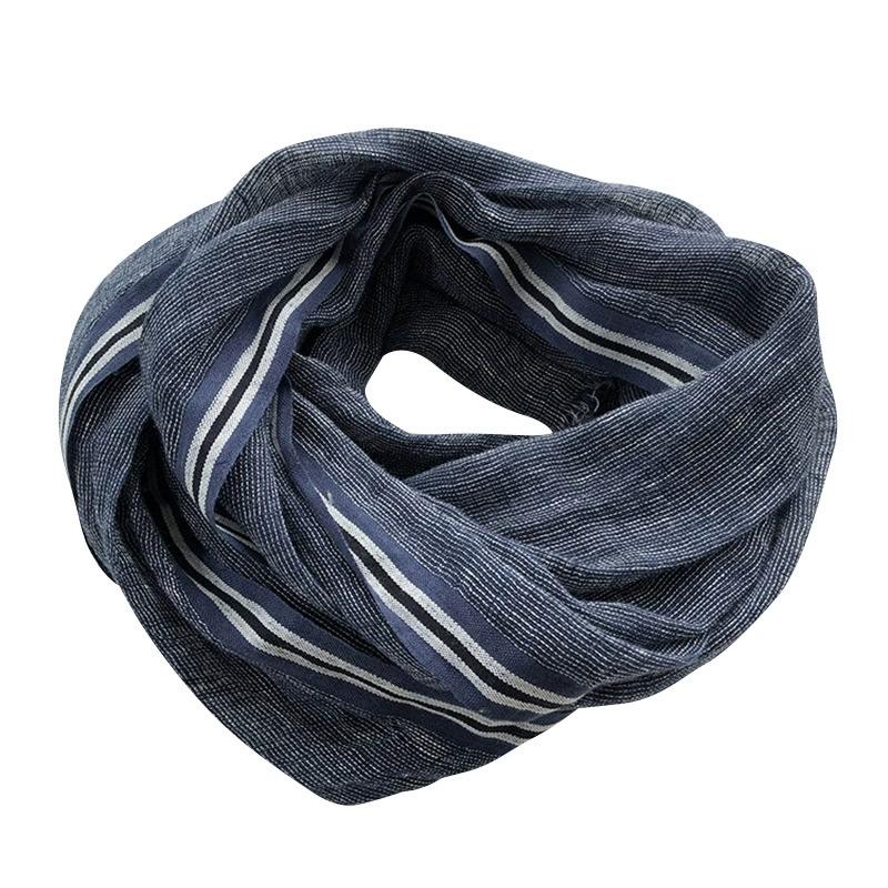 Spring/Summer New Men's Linen Scarf Blue Color Versatile Breathable Shawl Casual Hairy Japanese Striped Scarf for Men