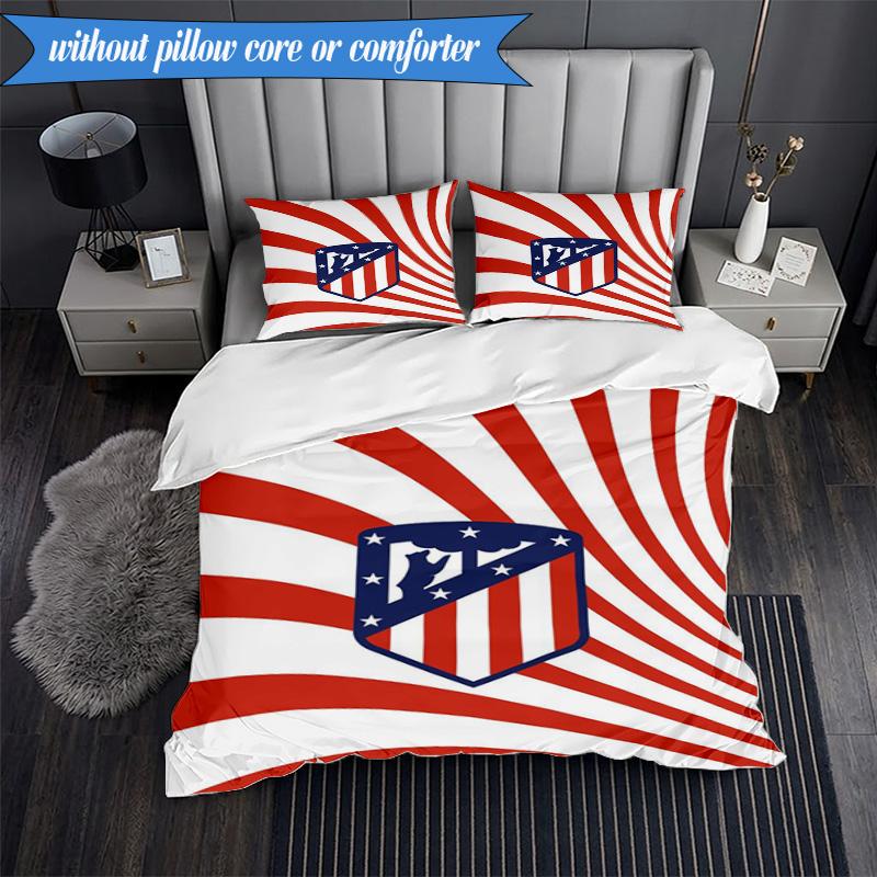 3PCS Atletico Football Club Printed Soft Bedding Set,Including 1pc Duvet Cover And 2pcs Pillowcases Perfect for Bedroom, Dormitory, Fan gift
