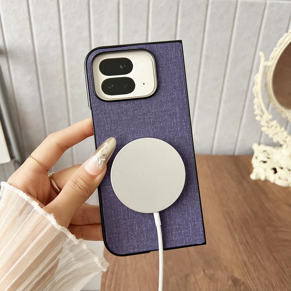 Magsafe Magnetic Plain Leather Case For Google Pixel 10 Pro Fold Pixel10 Pro Fold  Cloth Wireless Charging Cover
