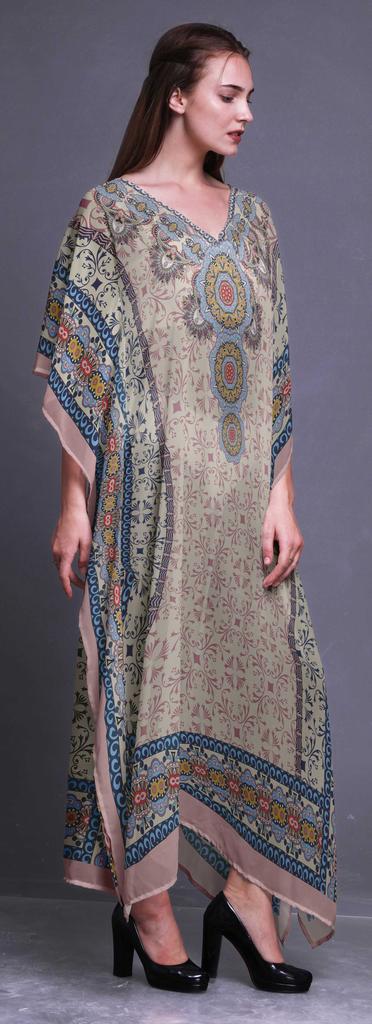 Phagun Damasco & Mandala Étnico Feminino Plus Size Caftan Roupa de Verão Cobertura de Praia Quimono