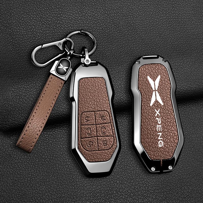 Estojo de Couro e Liga de Zinco para Chave de Carro Xpeng X9 - Chaveiro Acessórios para Chave de Carro Xpeng X9 Pro Max