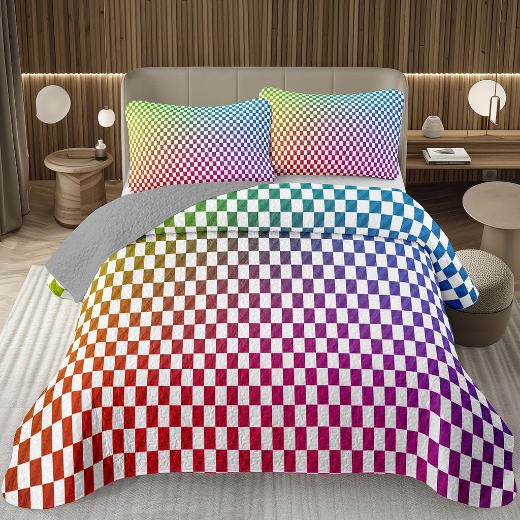 Retro kostkovaná přehoz na postel Twin Queen Vintage Funky Geometrická kostkovaná prošívaná ložní souprava Šachovnicová mřížka Oboustranná sada přehozu