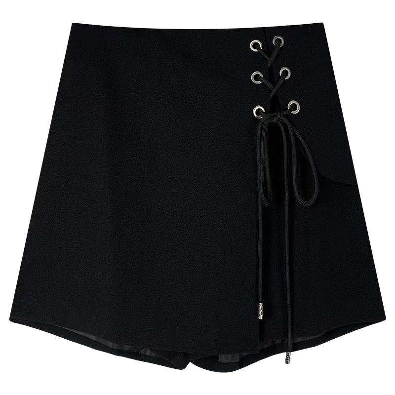 

Женские юбки большого размера, повседневная мини-юбка трапециевидной формы, женская летняя однотонная тонкая юбка на шнуровке, нерегулярная юбка с высокой талией M чёрный