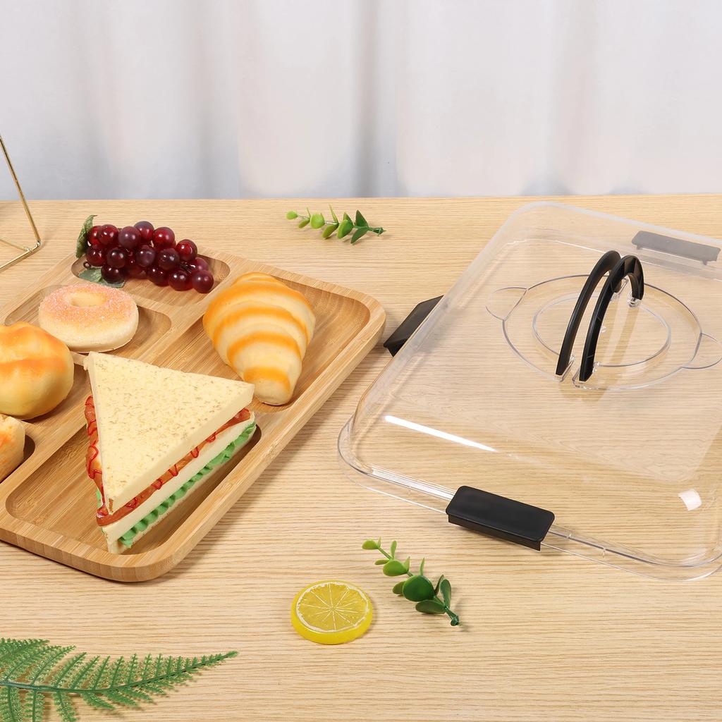 Bamboo Cheese Platter with Transparent Lid Biscuit Snacks Fruit Serving Tray Divided Charcuterie Board for Party Camping Picnic