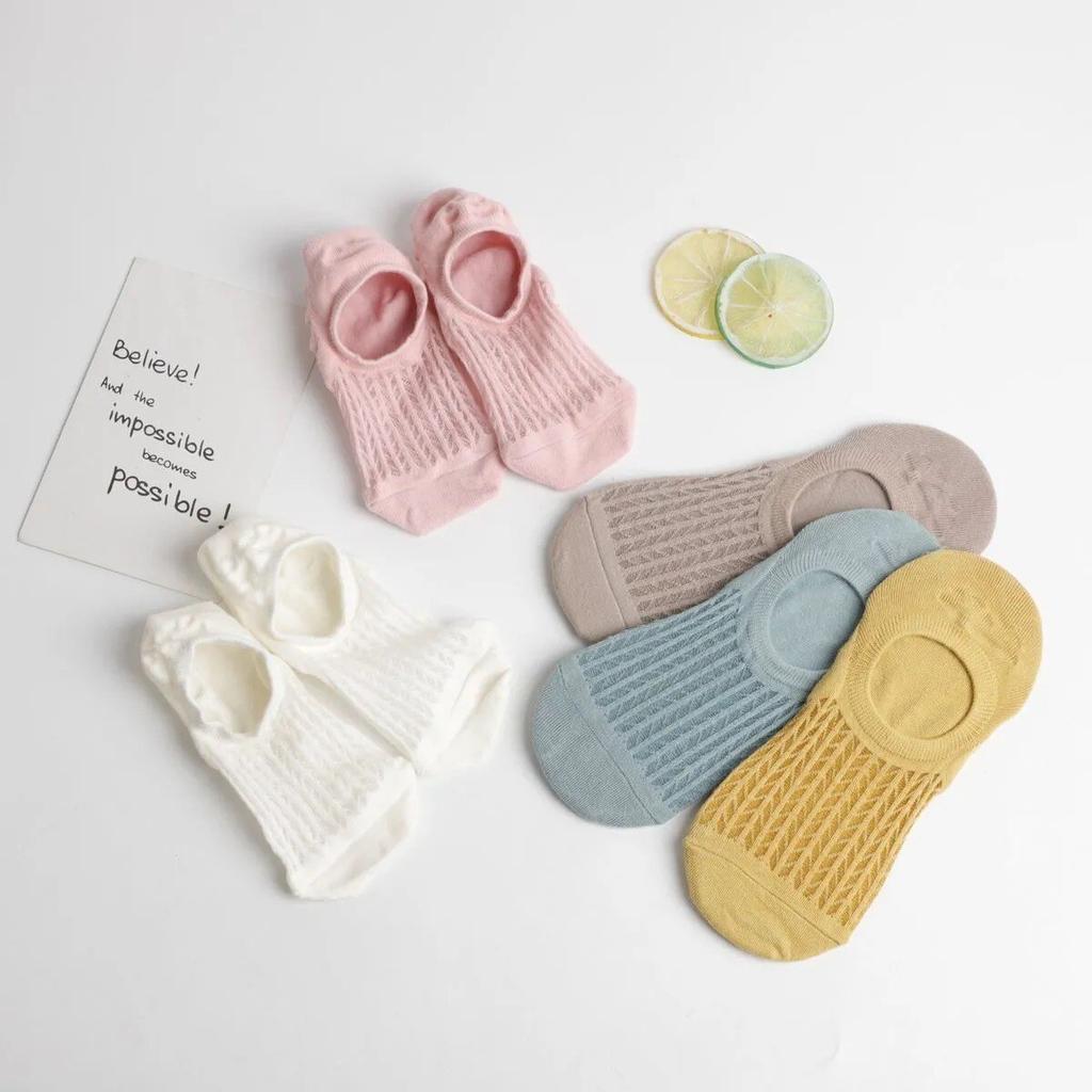 5 Pairs Summer Thin Mesh Socks Ladys Shallow Silicone Anti Slip Invisible Socks Lovely Solid Color Boat Socks
