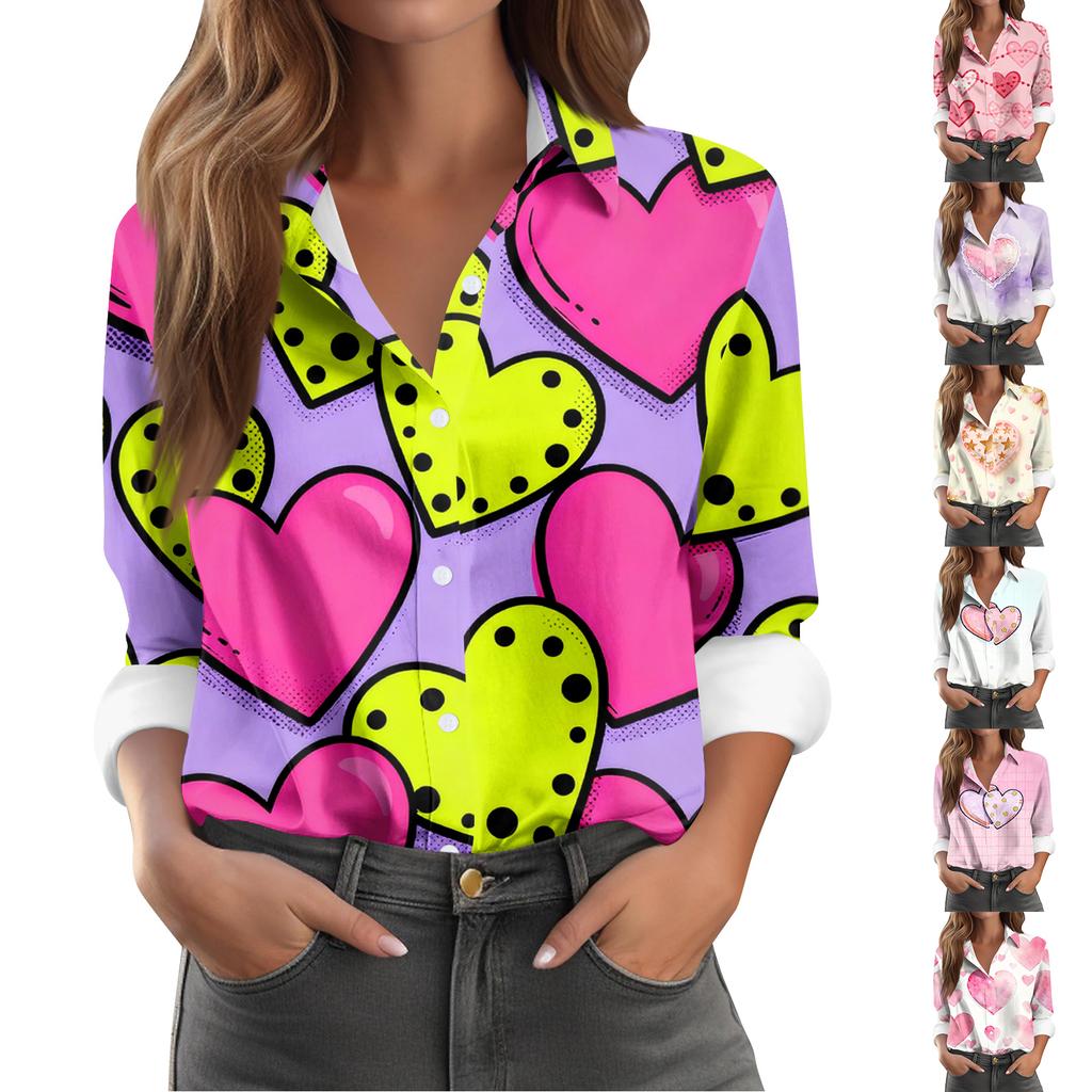 Bluză Casual cu Mânecă Lungă și Nasturi, cu Imprimeu Floral