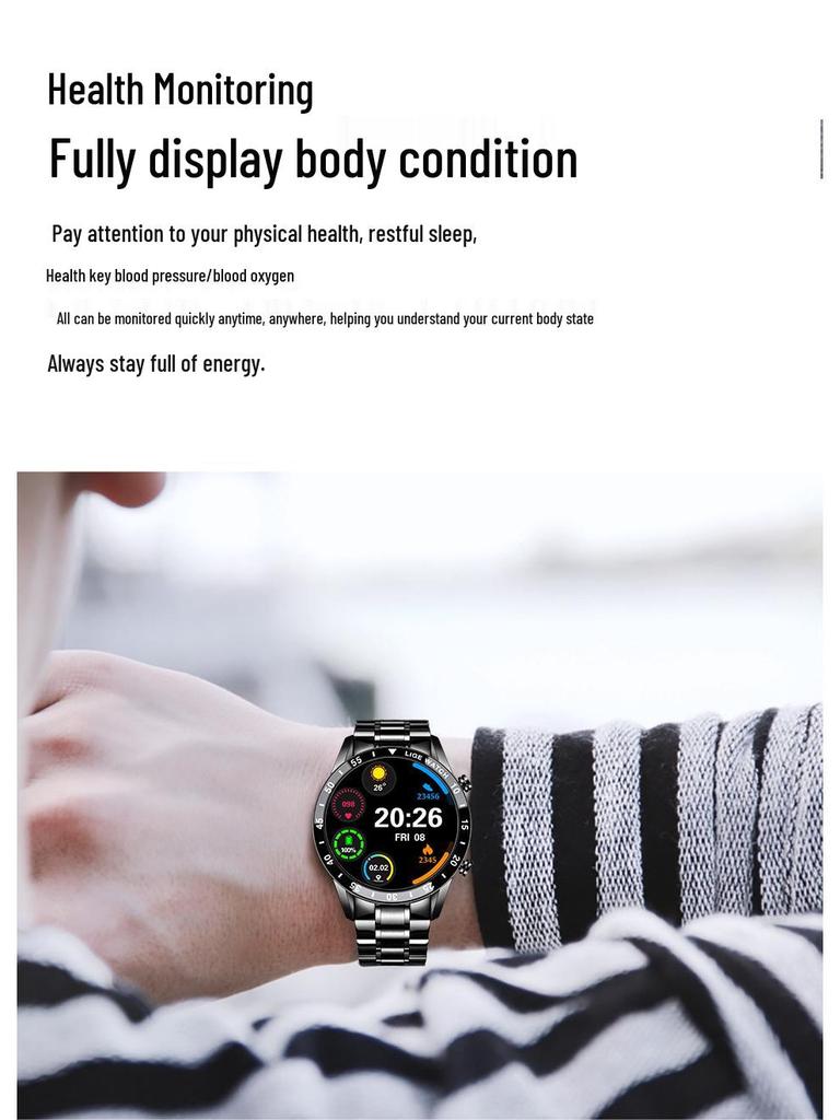 Men's Multifunction Sports Smartwatch with Bluetooth Calling, Health Monitoring, Blood Pressure, Heart Rate, and Large Touch Screen.