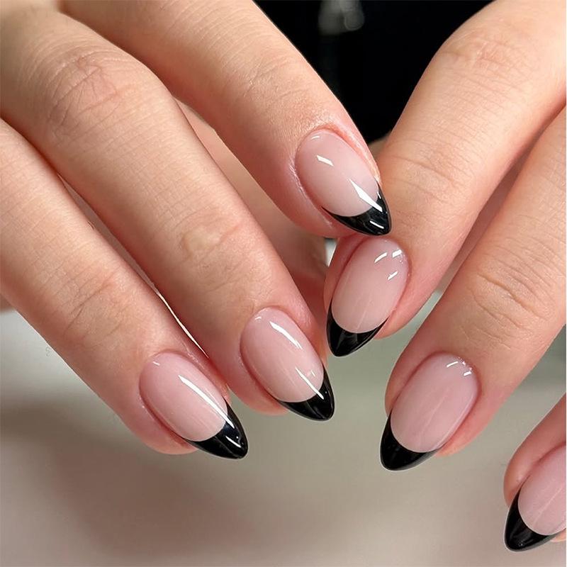

French Minimalist Black Edge Press-On Nails - Short, Removable, Finished Nail Tips