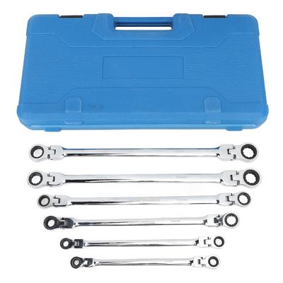 6-teiliges Gelenkkopf-Ratschenschlüssel-Set metrisch 8–19 mm CRV-Stahl extra lang Doppelring-Ratschenschlüssel für Reparatur