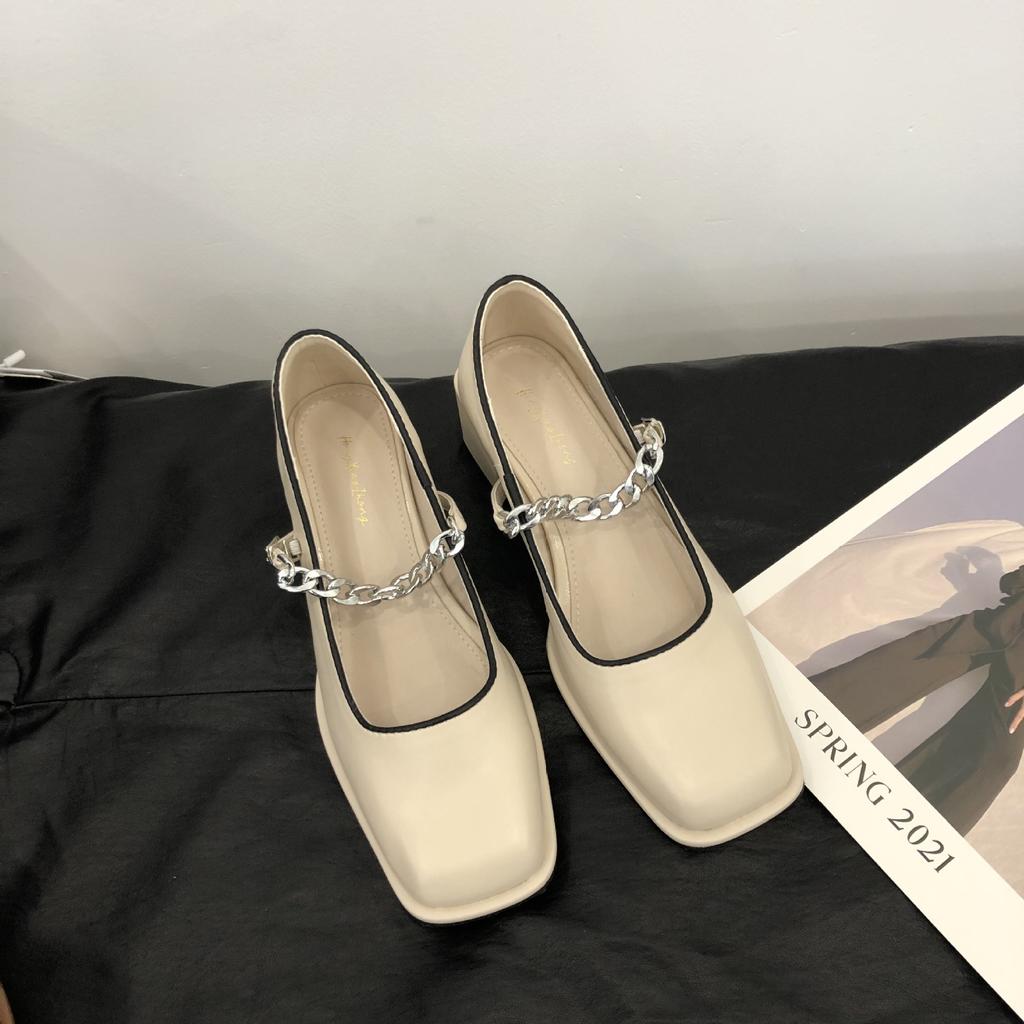 Coarse Heel French Evening Breeze Retro Square Head Mary Jane Single Shoes Women's Shoes 2025 New Black Commuter Work Shoes